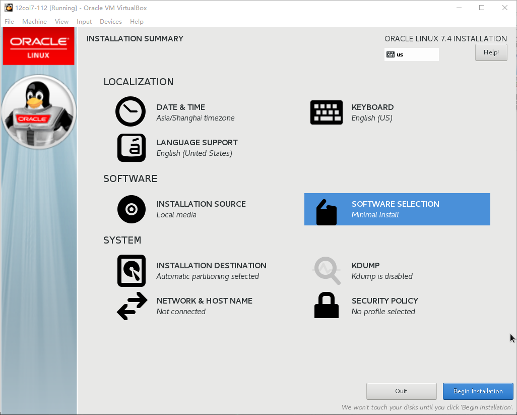 Minimal Installation of OL7.4