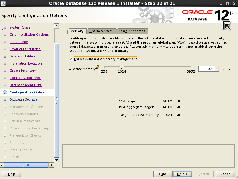 Specify Configuration Options - Memory
