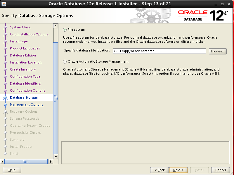 Specify Database Storage Options