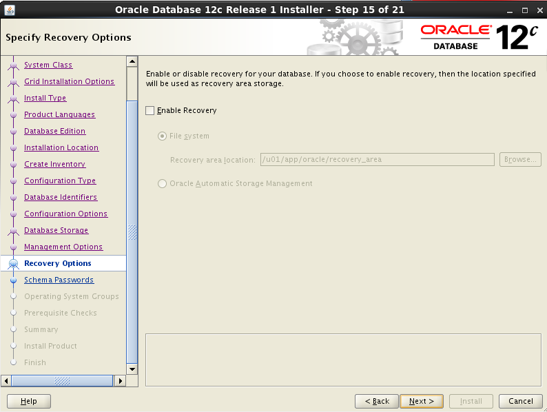 Specify Recovery Options