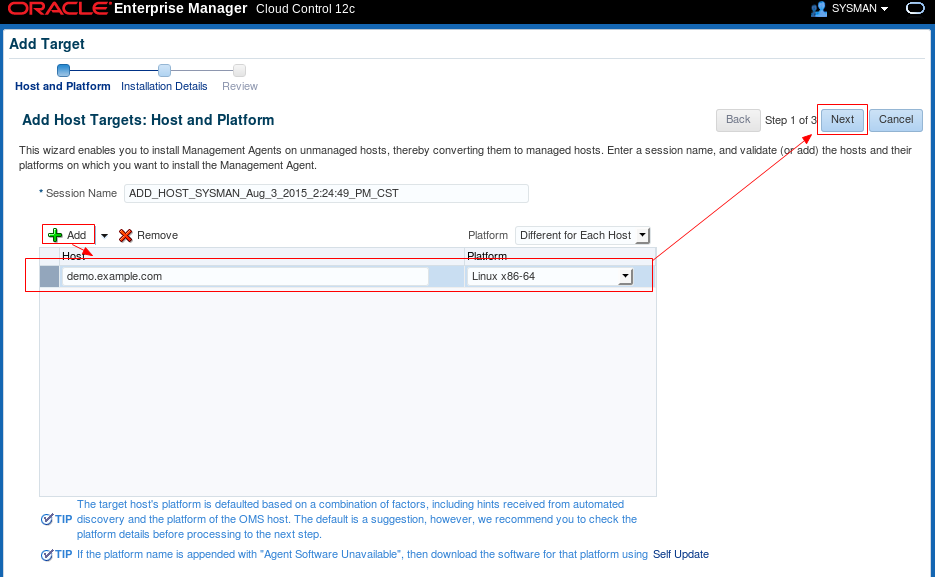 Add Host Targets: Host and Platform