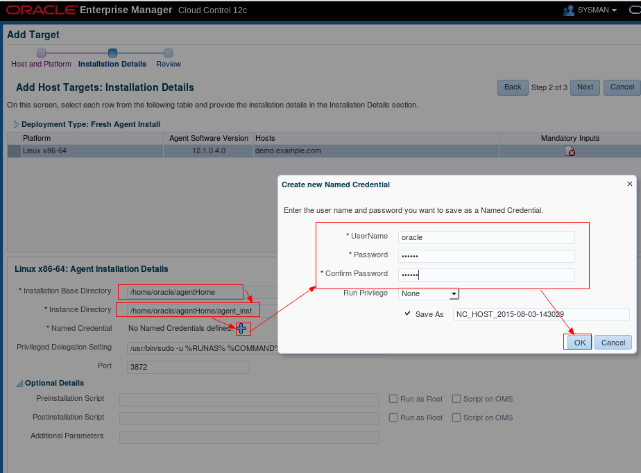 Add Host Targets: Installation Details-Mandatory Inputs